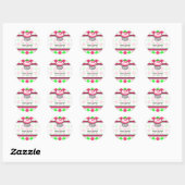 Roze Cupcake Adreslabel - Roze & Groene Argyle Ronde Sticker (Vel)