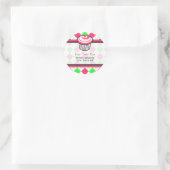 Roze Cupcake Adreslabel - Roze & Groene Argyle Ronde Sticker (Tas)