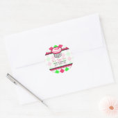 Roze Cupcake Adreslabel - Roze & Groene Argyle Ronde Sticker (Envelop)