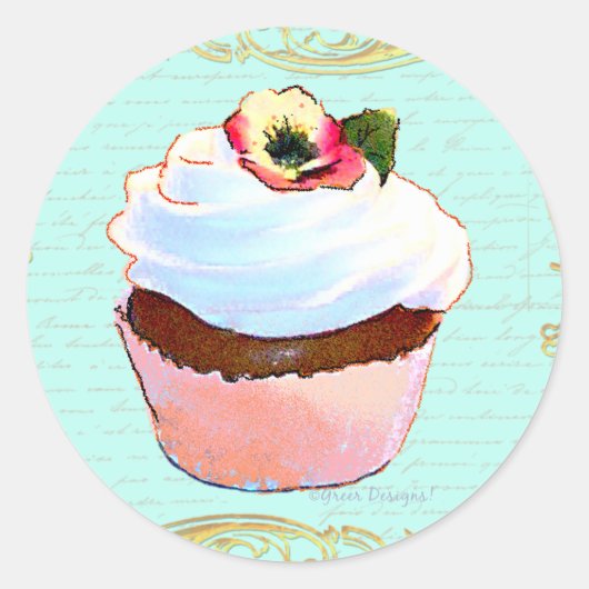 Roze Cupcake Art Design Ronde Sticker (Voorkant)