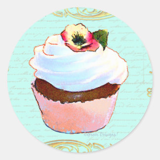 Roze Cupcake Art Design Ronde Sticker