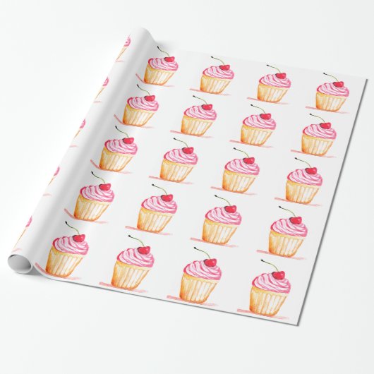 Roze cupcake Baking Cute Pattern Kinder Cadeaupapier (Uitgerold)