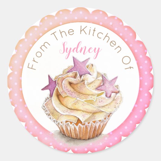Roze Cupcake bakken Ronde Sticker (Voorkant)