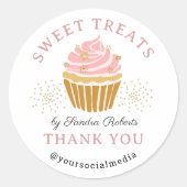 Roze Cupcake Bakkerij Dank je Ronde Sticker (Voorkant)