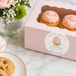 Roze Cupcake Bakkerij Dank je Ronde Sticker