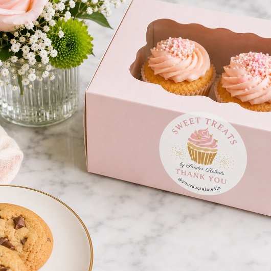 Roze Cupcake Bakkerij Dank je Ronde Sticker