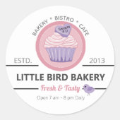 Roze Cupcake Bakkerij  Ronde Sticker (Voorkant)