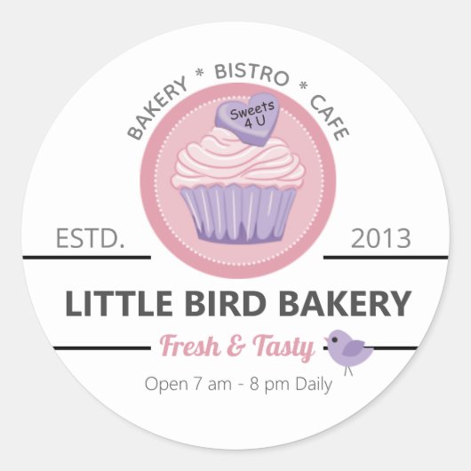Roze Cupcake Bakkerij  Ronde Sticker (Voorkant)