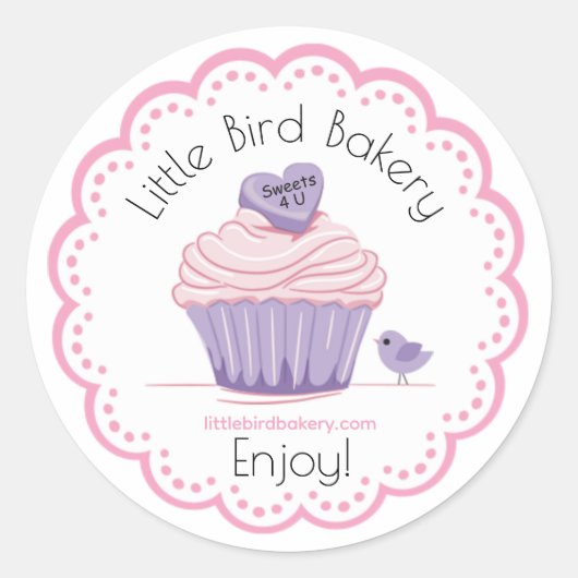  roze cupcake bakkerij ronde sticker (Voorkant)