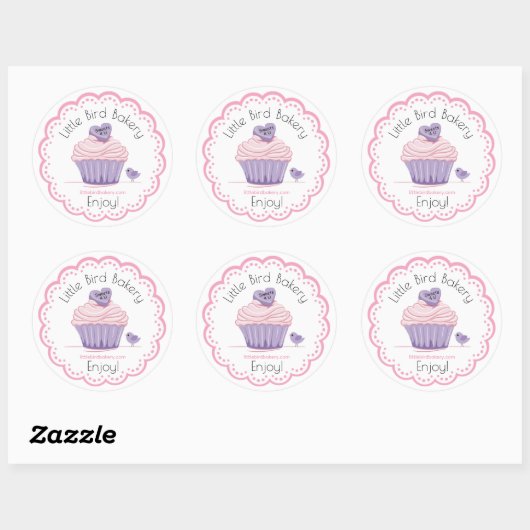  roze cupcake bakkerij ronde sticker (Vel)