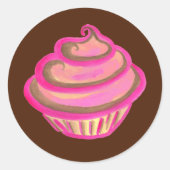 Roze Cupcake Bakkerij Verjaardagsfeestje Stickers (Voorkant)
