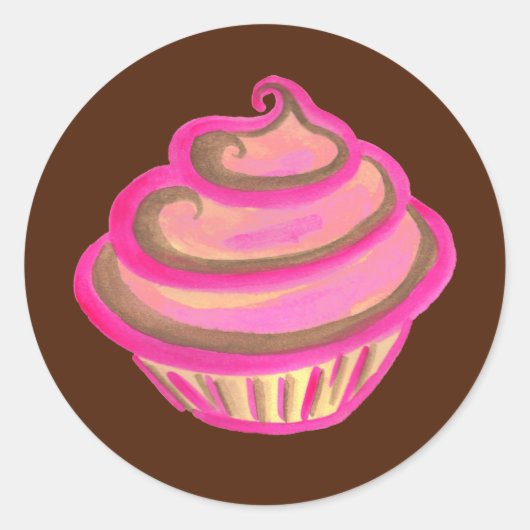 Roze Cupcake Bakkerij Verjaardagsfeestje Stickers (Voorkant)