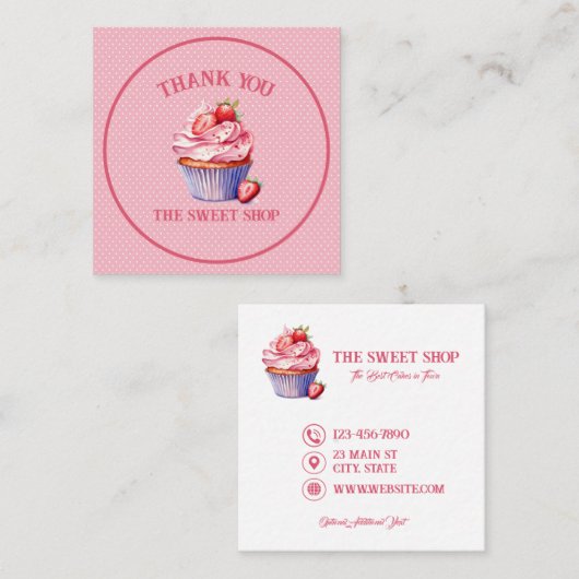 Roze Cupcake Bakkerij Visitekaartje | Bewerkbare T (Voorkant / Achterkant)