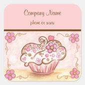 Roze Cupcake Bakkerij Zakelijke Stickers (Voorkant)