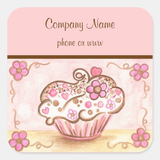 Roze Cupcake Bakkerij Zakelijke Stickers (Voorkant)