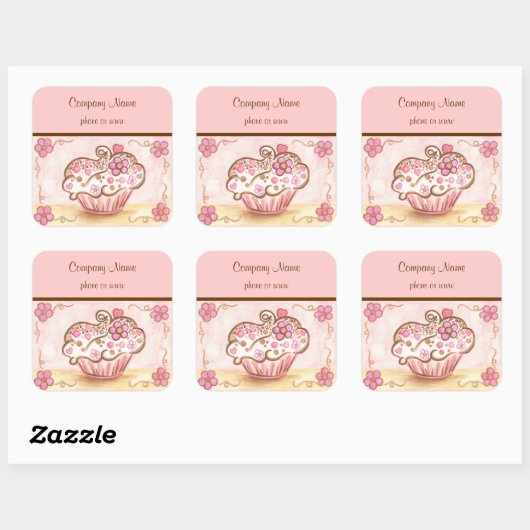 Roze Cupcake Bakkerij Zakelijke Stickers (Vel)