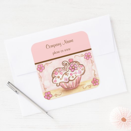 Roze Cupcake Bakkerij Zakelijke Stickers (Envelop)