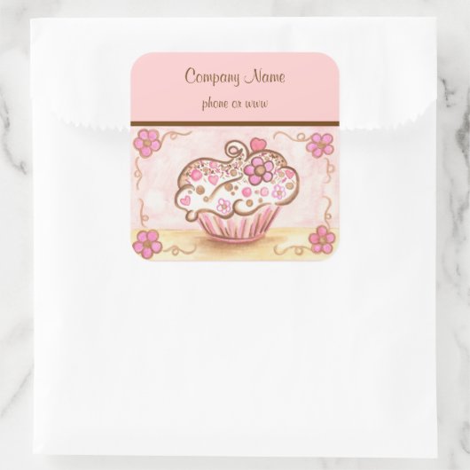 Roze Cupcake Bakkerij Zakelijke Stickers (Tas)