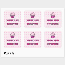 Roze cupcake baksuperkracht vierkante sticker