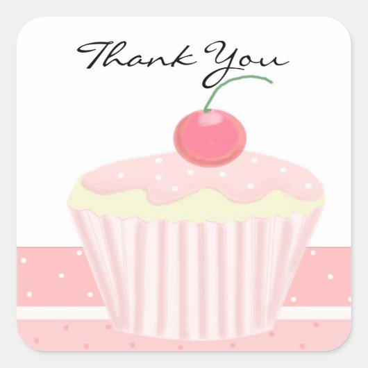 Roze Cupcake Bedankt Vierkante Sticker (Voorkant)