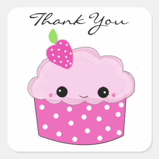 Roze Cupcake Bedankt Vierkante Sticker (Voorkant)