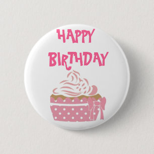 Roze Cupcake Birthday Badge Ronde Button 5,7 Cm