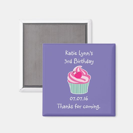 Roze cupcake Birthday Party Favor Magneet (Voorkant / Achterkant)