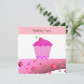 Roze cupcake Birthday Uitnodiging (Staand voorkant)