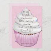 Roze cupcake Birthday Uitnodiging (Voorkant / Achterkant)