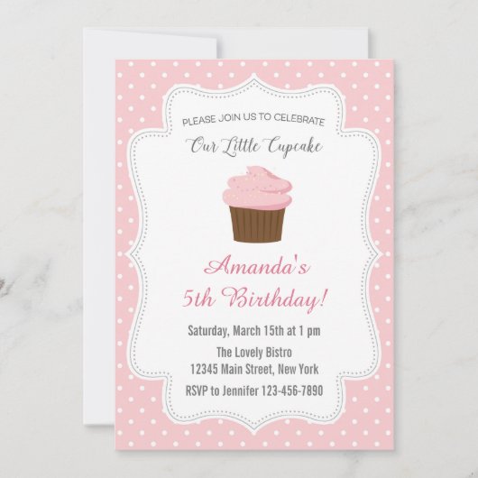 Roze cupcake Birthday Uitnodiging (Voorkant)