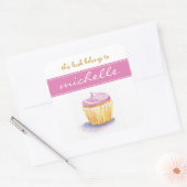 Roze cupcake bookplate vierkante sticker (Envelop)