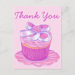 Roze Cupcake Bord Bedankt Ansichtkaart Briefkaart
