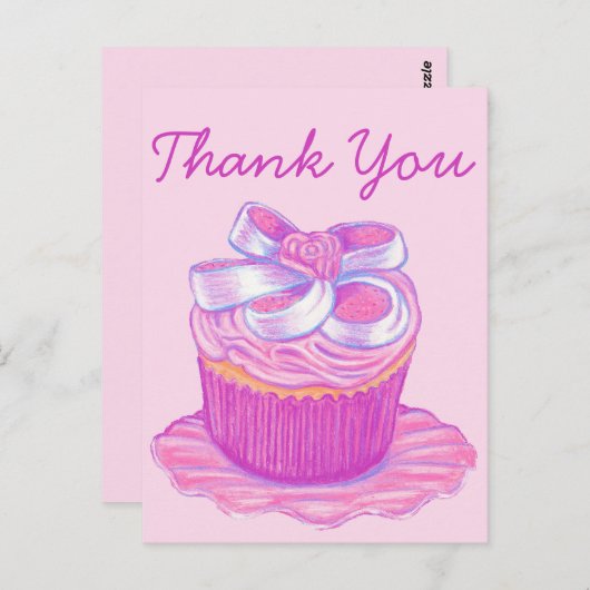 Roze Cupcake Bord Dank u Briefkaart (Voorkant / Achterkant)