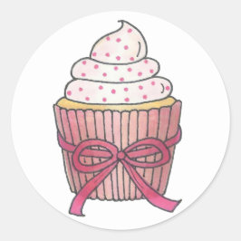 Roze Cupcake Bow Sprinkles Baby Vrijgezellenfeest Ronde Sticker