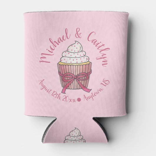 Roze Cupcake Bow Sprinkles Weddenschap Vrijgezelle Blikjeskoeler (Voorkant)