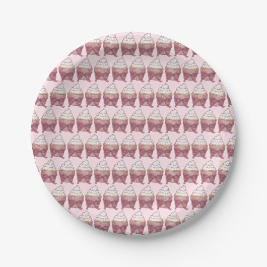 Roze Cupcake Bow Sprinkles Weddenschap Vrijgezelle Papieren Bordje (Voorkant)