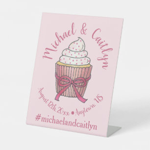 Roze Cupcake Bow Sprinkles Weddenschap Vrijgezelle Reclamebord Met Voetstuk