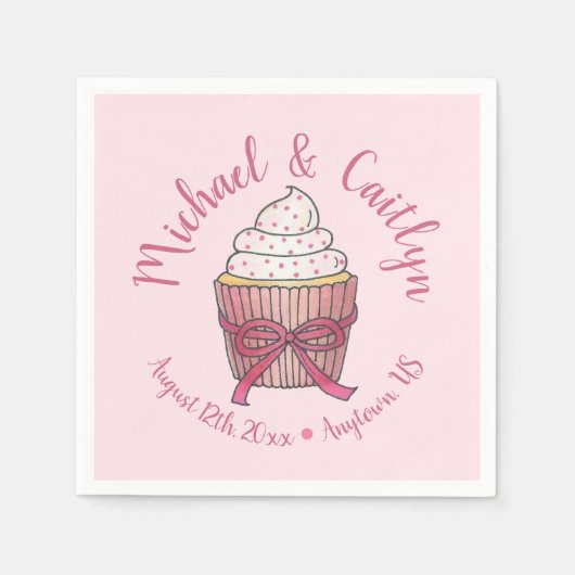 Roze Cupcake Bow Sprinkles Weddenschap Vrijgezelle Servet (Voorkant)