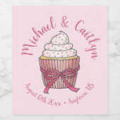 Roze Cupcake Bow Sprinkles Weddenschap Vrijgezelle Wijn Etiket (Enkel label)