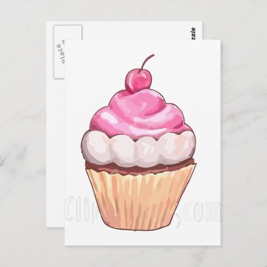 Roze cupcake briefkaart (Voorkant / Achterkant)