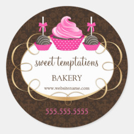 Roze Cupcake Cake Poppen Bakkerij Verpakking Ronde Sticker