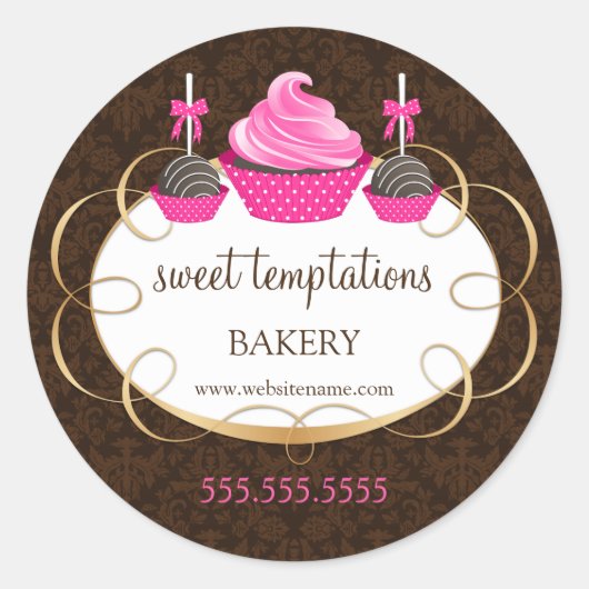Roze Cupcake Cake Poppen Bakkerij Verpakking Ronde Sticker (Voorkant)