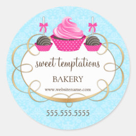 Roze Cupcake Cake Poppen Bakkerij Verpakking Ronde Sticker