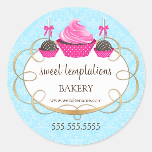Roze Cupcake Cake Poppen Bakkerij Verpakking Ronde Sticker (Voorkant)