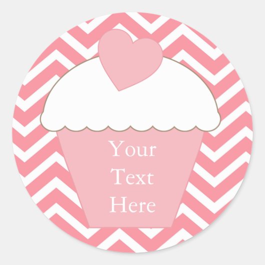 Roze Cupcake Chevron Ronde Sticker (Voorkant)