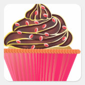 Roze Cupcake Chocolade Icing Vierkante Sticker (Voorkant)