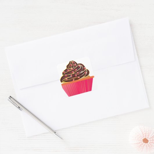 Roze Cupcake Chocolade Icing Vierkante Sticker (Envelop)