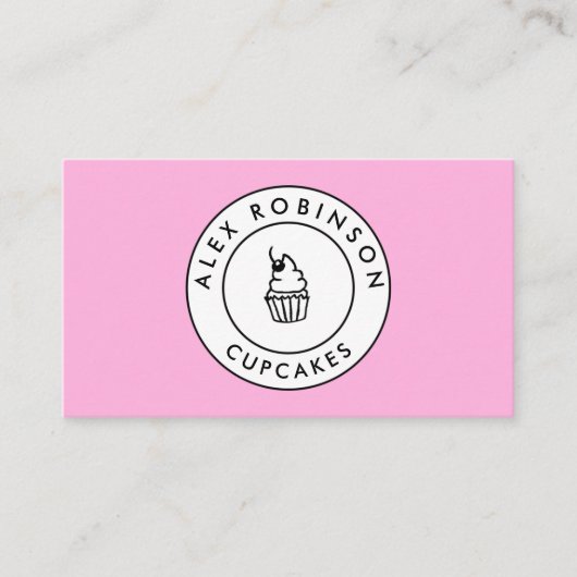 Roze cupcake cirkel logo bakkerij visitekaartje afsprakenkaartje (Voorkant)