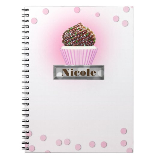 Roze Cupcake Confetti Bakkerij Gepersonaliseerde J Notitieboek (Voorkant)