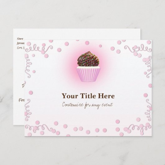 Roze Cupcake Confetti Verjaardagsfeest Event Flyer Uitnodiging Briefkaart (Voorkant / Achterkant)